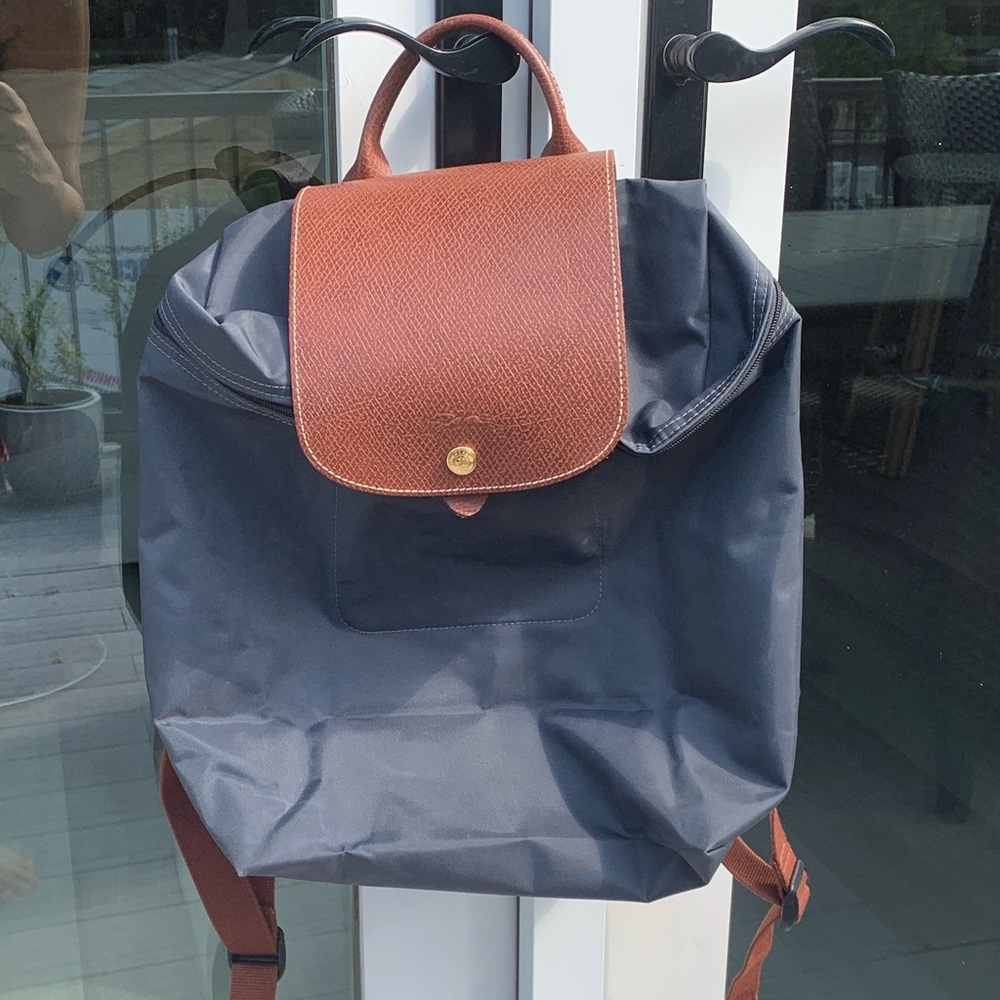 Longchamp Le Pliage Charcoal Grey  Backpack with Gold Zipper